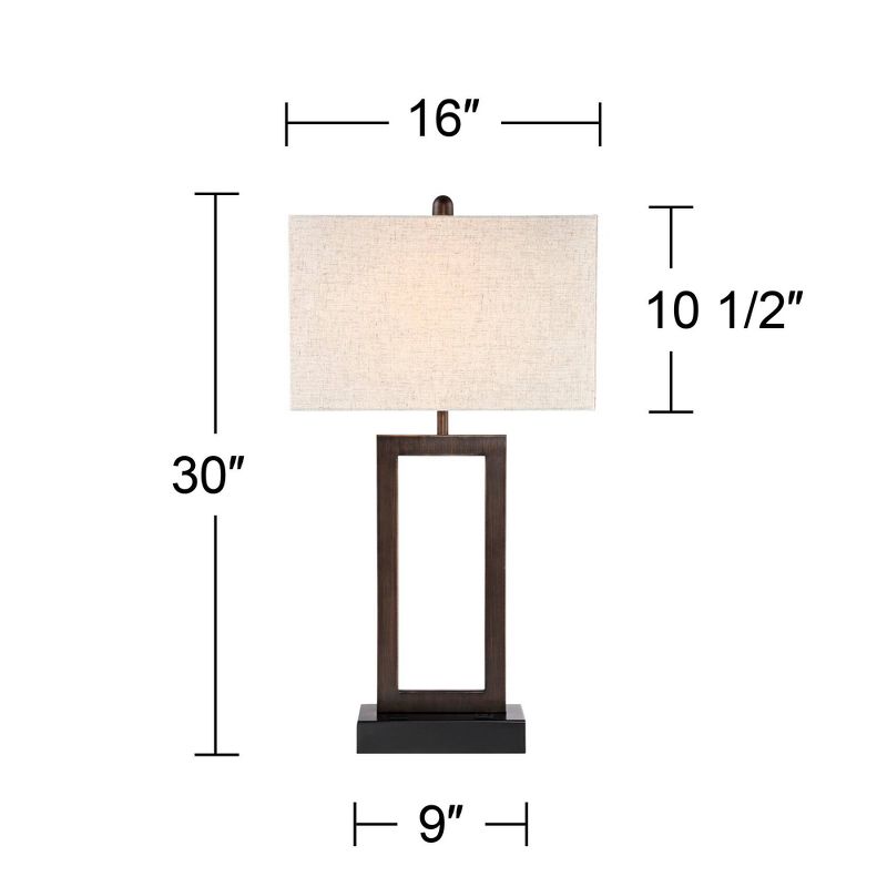 360 Lighting Todd Modern Table Lamps 30" Tall Set of 2 Bronze with USB and AC Power Outlet in Base Oatmeal Shade for Bedroom Living Room Bedside Desk, 4 of 10