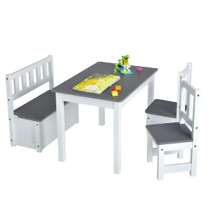 Costzon Kids Table and Chair Set, Wooden Activity Table with Storage Bench & 2 Chairs for Reading, Crafts, Snacks, Homework, Playroom (Grey) - 1 of 4