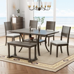 Whisen 6-Piece Wood Dining Table Set with Bench and 4 Removable Cushions Dining Chairs - 1 of 4