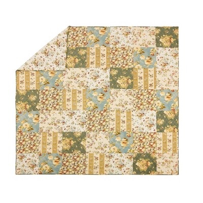 King Blue Cotton Reversible Floral Patchwork Quilt Set