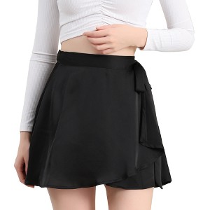 Allegra K Women's High Waist Satin Wrap A-Line Mini Skirt - 1 of 4