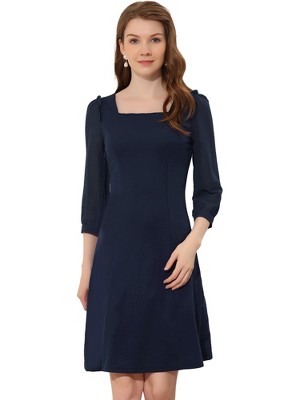Allegra K Women's Square Neck Ruffle Trim Sheer 3/4 Sleeve Chiffon Mini Dress