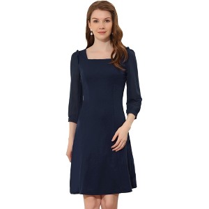 Allegra K Women's Square Neck Ruffle Trim Sheer 3/4 Sleeve Chiffon Mini Dress - 1 of 4