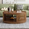KIGFTSOD Wooden Mid-Century Modern Coffee Table, Round Cane Coffee Table with PE Rattan Side for Living Room - 2 of 4