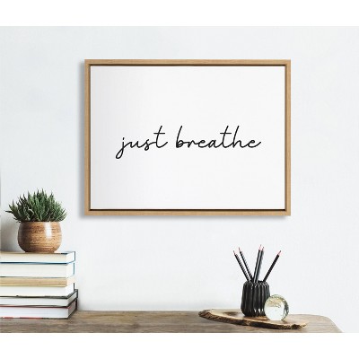 Just Breathe Black and White Canvas with Natural Frame