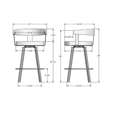Lars 26" Gray Faux Leather Swivel Counter Stool with Wood Backrest