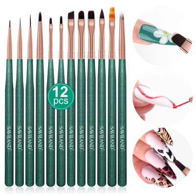 Saviland Professional 12PC Gel Nail Brush Kit - UV & Extension Gel Brush, Liner & Artist Pens for Salon Essentials .(Size: 12 Count)