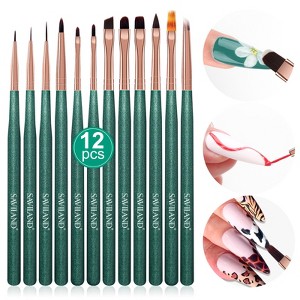 Saviland Professional 12PC Gel Nail Brush Kit - UV & Extension Gel Brush, Liner & Artist Pens for Salon Essentials .(Size: 12 Count) - 1 of 4