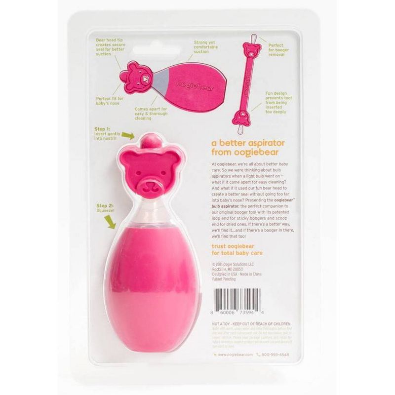 oogiebear The Bear Pair 2-in-1 Bulb Aspirator and Booger Picker Combo - Raspberry - 2pc, 4 of 10