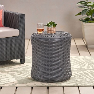 Elegant Dark Gray Polypropylene Faux Wicker Outdoor Side Table