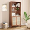 Lirago 5 Shelf Tall Bookcase with Rattan Doors Brown Freestanding Storage Display Shelves for Home Office Bedroom Living Room Easy to Assemble - 2 of 4