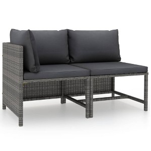 vidaXL 2 Piece Patio Sofa Set with Cushions Gray Poly Rattan - 1 of 4