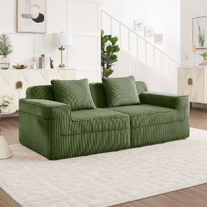 Okak Modern Corduroy Fabric Boneless Floor Futon Sofa for Living Room Bedroom,2-Seat Loveseat Rest Sofa with Comfy Backrest & Pillows - 1 of 4