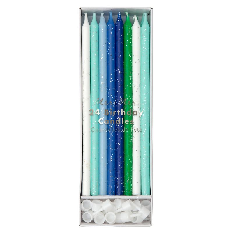 Meri Meri Blue & Green Glitter Candles (Pack of 24), 1 of 2