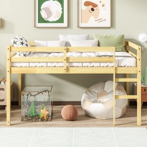 Dolonm Solid Rubber Wood Twin Loft Bed with Ladder, Low-Height Design & Strengthened Slats, 78.6"L x 42.5"W x 44.3"H, Ample Under-Bed Storage - 1 of 4