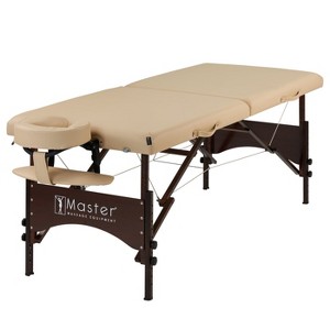 Master Massage 28" Argo Portable Massage Table in Cream with Walnut Legs- Spa Bed for Tabletop Exercise & Massage- Beauty Bed Tattoo Bed- Lash Table - 1 of 4