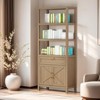 5 Tier Bookshelf, 71 In Tall Farmhouse Bookcase with 3 Open Shelves, 2-Door Cabinet and Drawer, Modern Wooden Dispaly Shelf Cabinet - 2 of 4