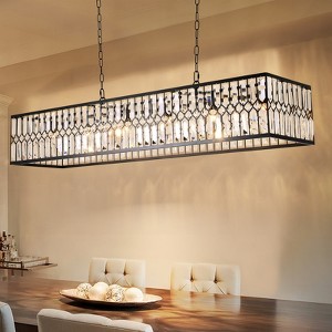 Rennnsan Erynore 48"W 6-Light Rectangle Crystal Industrial Dimmable Kitchen Island Pendant in Black - 1 of 4