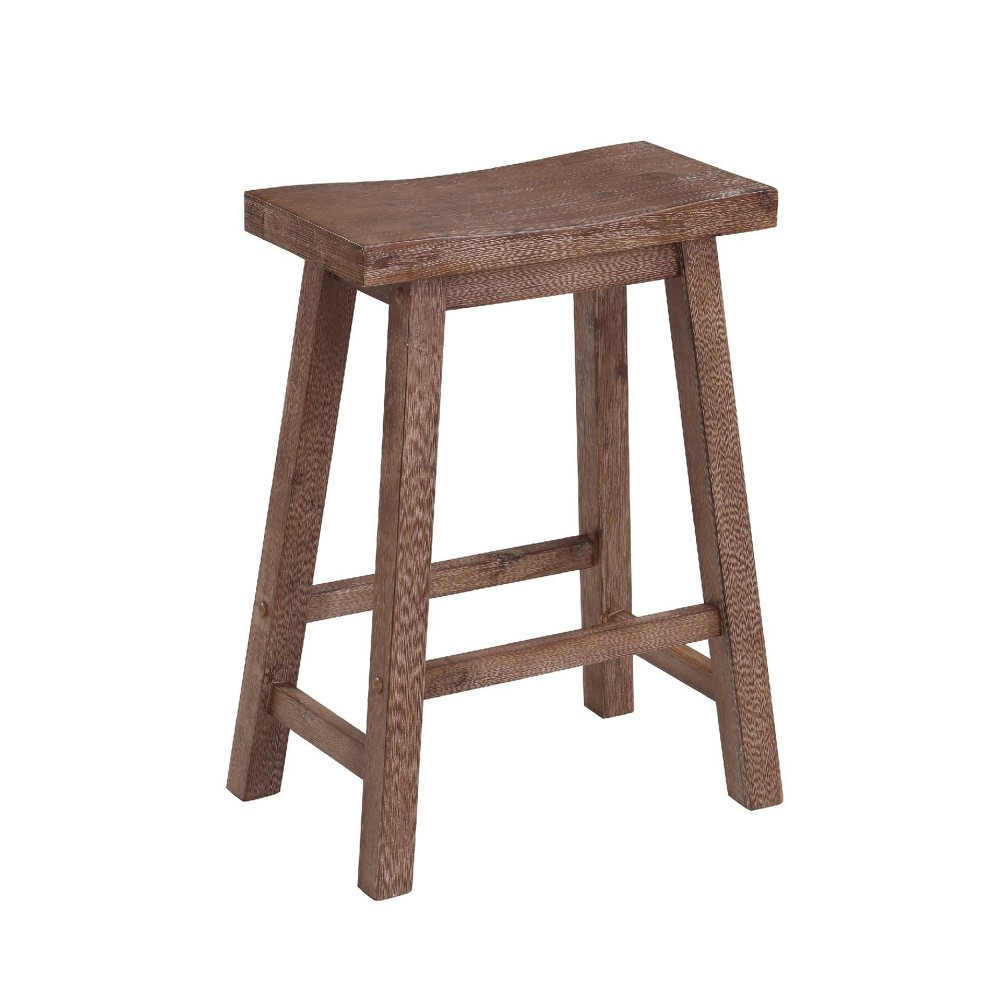 Photos - Chair MANHATTAN Wooden Frame Saddle Seat Counter Height Stool Brown - Benzara: Transitional Style, Grain Detail, Solid Hardwood 