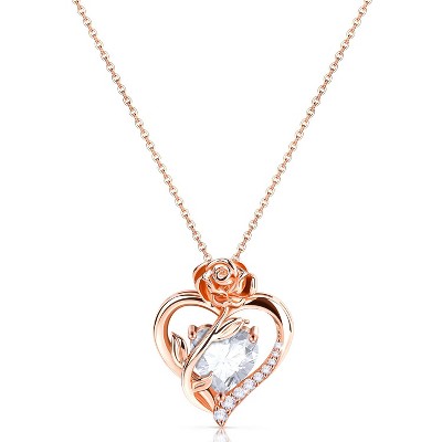 Molenia Heart Birthstone Necklace for Women 925 Sterling Silver Rose Gold Necklace Pendant Jewelry Christmas Anniversary Birthday Gifts for Her