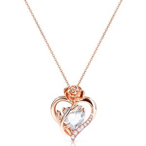 Molenia Heart Birthstone Necklace for Women 925 Sterling Silver Rose Gold Necklace Pendant Jewelry Christmas Anniversary Birthday Gifts for Her - 1 of 4