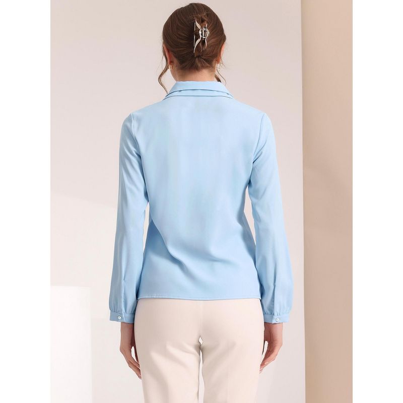Allegra K Women's Elegant Blouse Office Double Collar Beaded Pearl Button-Up Shirt, 3 of 6