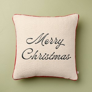 16"x16" 'Merry Christmas' Icon Square Toss Pillow Cream/Red Edge - Hearth & Hand™ with Magnolia - 1 of 4