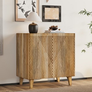 SAINTCY Rustic Mango Wood Storage Cabinet - Fluted Design Accent Cabinet with Adjustable Shelf for Dining Room, Kitchen & Living Room - 1 of 4