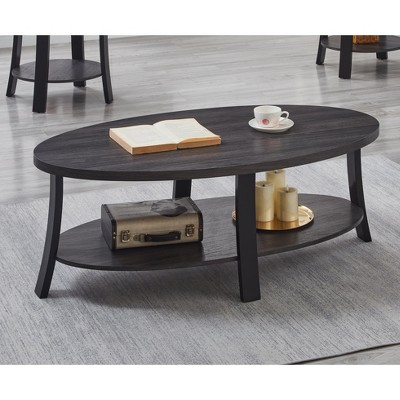 Charcoal Oval Wood Coffee Table with Shelf, 48"