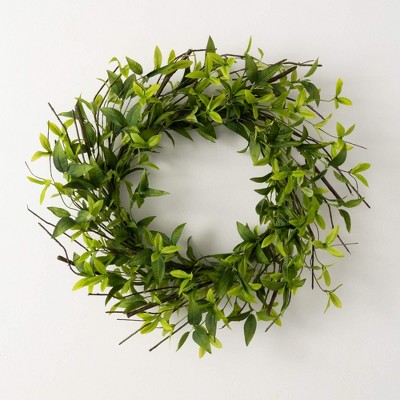 Sullivans Artificial Ruscus & Twig Wreath 22.5"H; Green