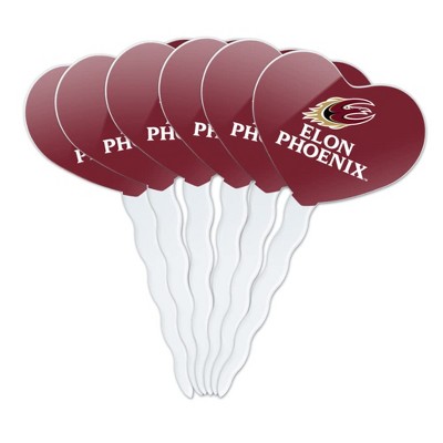 Elon University Phoenix Logo Heart Love Cupcake Picks Toppers Decoration Set of 6
