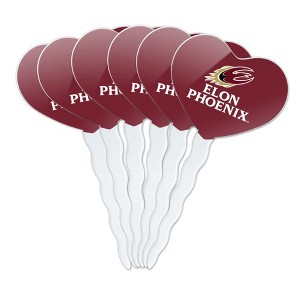Elon University Phoenix Logo Heart Love Cupcake Picks Toppers Decoration Set of 6 - 1 of 4