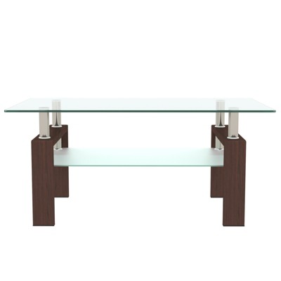 FONTOI Coffee Table with Tempered Glass, Tea Table, End Table, Square Table for Living Room Bedroom, Dark Brown, 23.62"*17.7"*39.37"