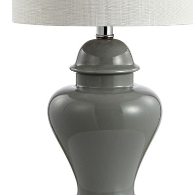 Gray Ceramic and Chrome Ginger Jar Table Lamp Set