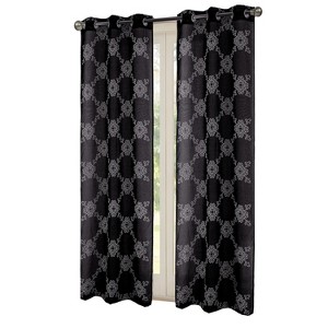 RT Designers Collection Sheryl Embroidery Dorly Grommet Curtain Panel Pair 36" x 84" Black - 1 of 4