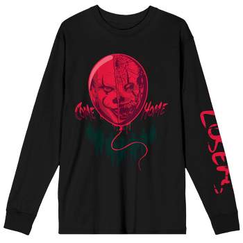 IT Movie (2019) Come Home, Scary Clown in Red Balloon Men's Black Long Sleeve Tee