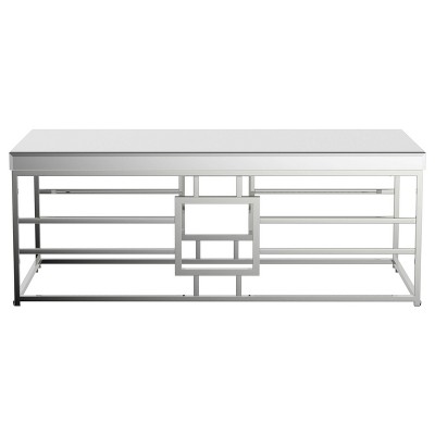 Contemporary Geometric Chrome Coffee Table with Mirrored Top - 47.5"
