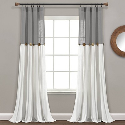 84"x40" Linen Button Light Filtering Window Curtain Panels Single Dark Gray/White - Lush Décor