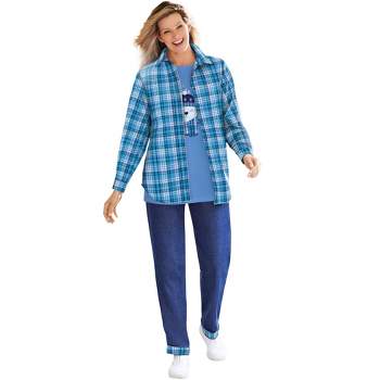 Woman Within Women's Plus Size Two-Piece Flannel Shirt and Tee