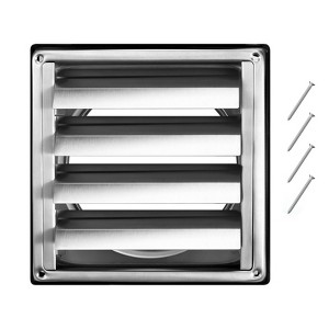 VEVOR 6 inch Wall Vent Cover, Louvered Square AC Vent Gable Cover, Premium Stainless Steel & with Noise Reducing Rubber Gasket,  (1 Pack, Silver) - 1 of 4