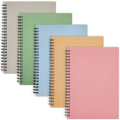 Paper Junkie 5 Pack Spiral Bound Journal, Bulk, 6x8 Notebook with 120 Lined Pages for Students, Work, 5 Colors (Kraft Paper Covers)