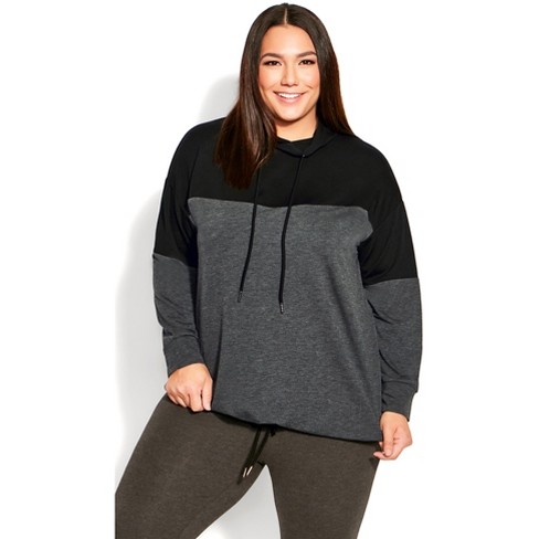 Ave Leisure| Women's Plus Size Color Block Hoodie - Charcoal - 14w : Target