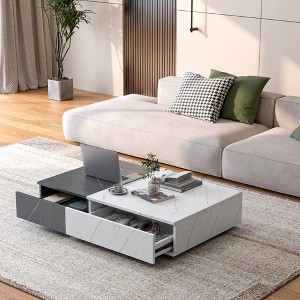MDF Coffee Table with Marble Finish and Two Storage Spaces with Patchwork Design and Modern Style - 1 of 4