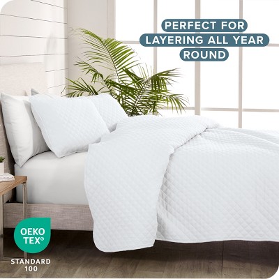 White Twin Microfiber Diamond Stitched Quilt Set