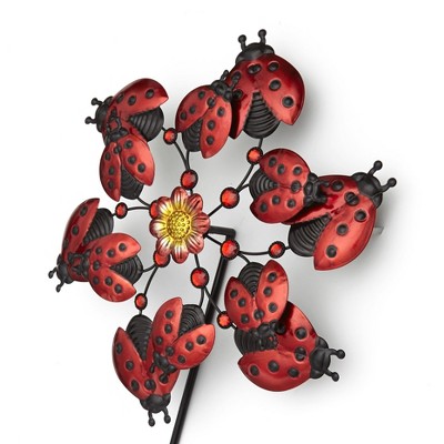 Lakeside Decorative Garden Ladybug Wind Spinner Stake - Dynamic Outdoor Accent