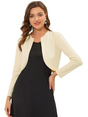 INSPIRE CHIC Women's Solid Open Front Curved Hem Stretchy Fabric Crop Bolero Shrug