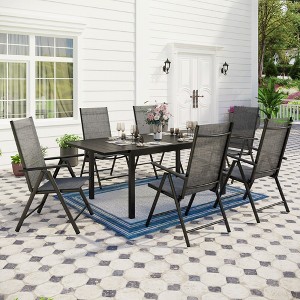 Captiva Designs 7pc Patio Dining Rectangular Steel Table & Pre-assembled Textilene Reclining Foldable Chairs - 1 of 4