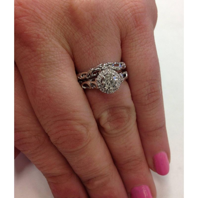 Pompeii3 5/8ct Round Diamond Vintage Engagement Wedding Ring Set 14K White Gold, 4 of 6