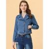 Allegra K Women's Notched Collar Zip Closure Biker Motocycle Denim Jacket - 2 of 4