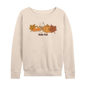 Women's - Instant Message - Hello Fall Lightweight French Terry Wide Neck Long Sleeve Shirt - 1 of 4